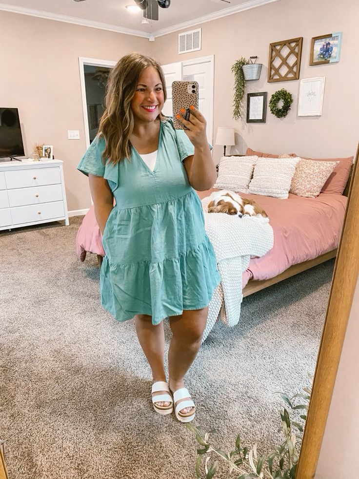 Green Babydoll Dress for a Baby Shower Guest